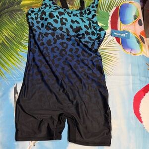 Chic Women's One Piece Swimsuit - Turquoise and Black Leopard Print